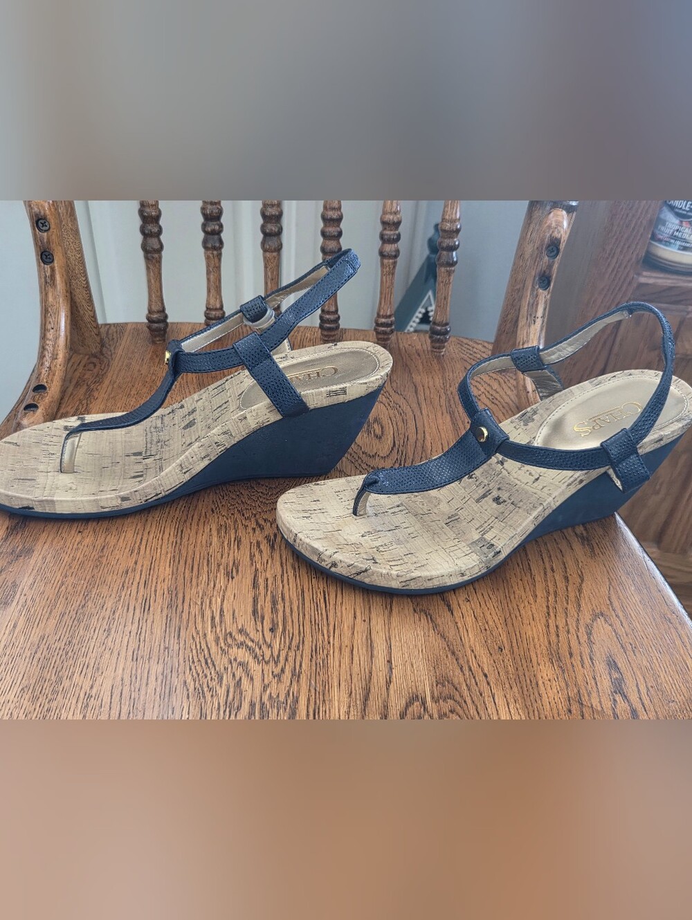 Chaps Navy Cork Wedge Sandals